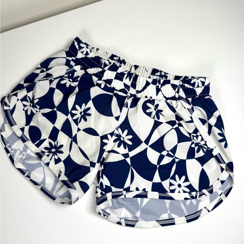 All in Motion Blue and White Athletic Shorts with Geometric Pattern